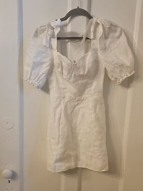 Reformation White Puff-Sleeve Linen Mini Dress Size 0
